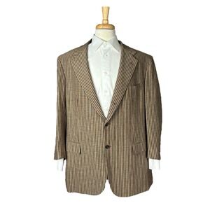 Kiton Brown Orange Striped Unstructured Wool Linen Mens Blazer Size 48 7R Mint